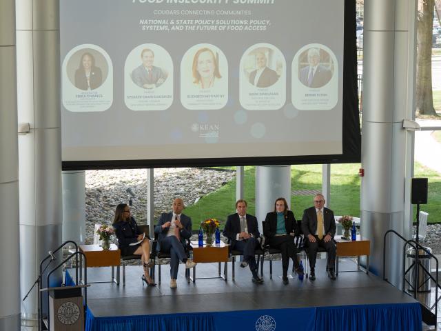 Five panelists on stage at Kean's Food Insecurity Summit