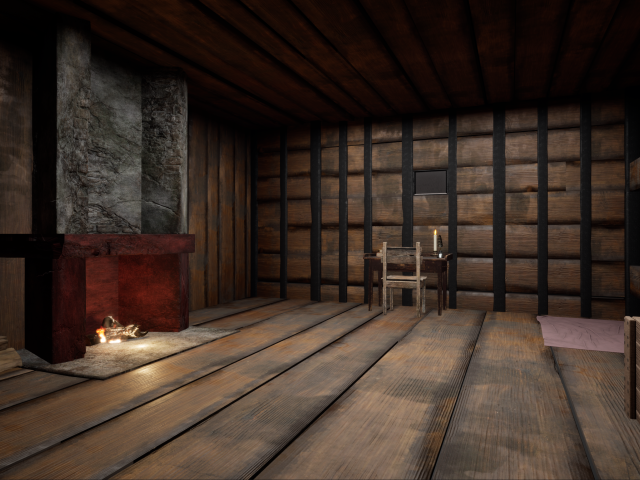 Virtual mockup of a room with a fireplace