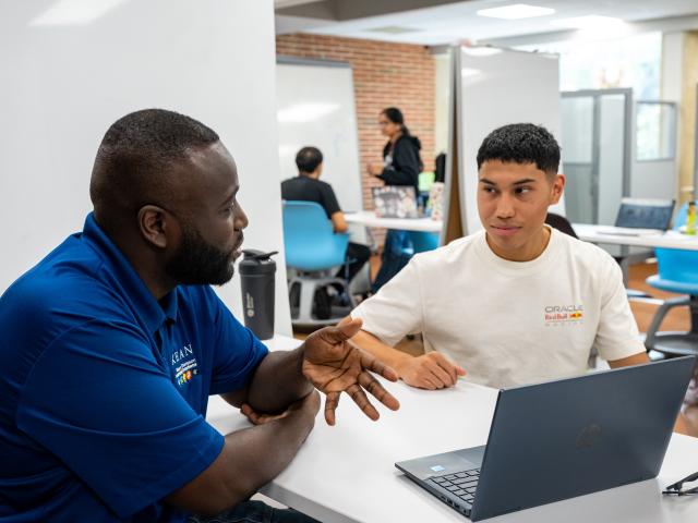 A Kean student visits the tutoring center