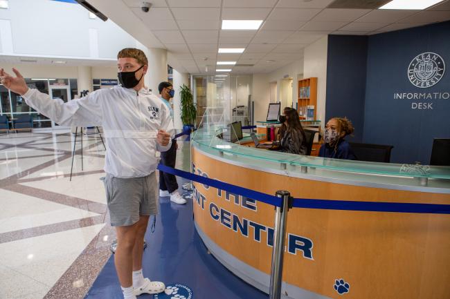 A student visits the MSC Information Desk
