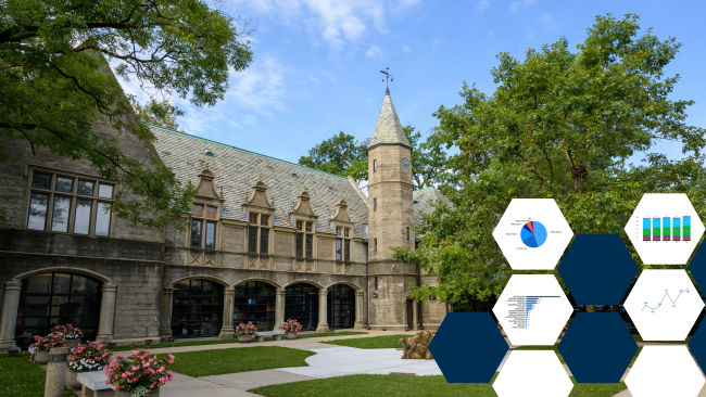 Kean Hall with institutional data in hexagonal honeycomb pattern