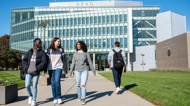 Kean students exit STEM building