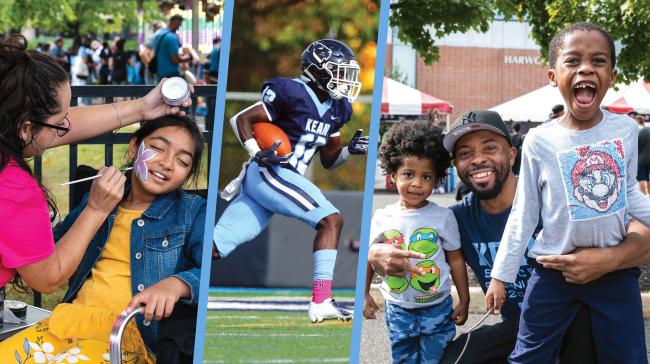 A child gets her face painted and a Kean player runs for a goal