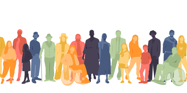 A graphic featuring diverse individuals
