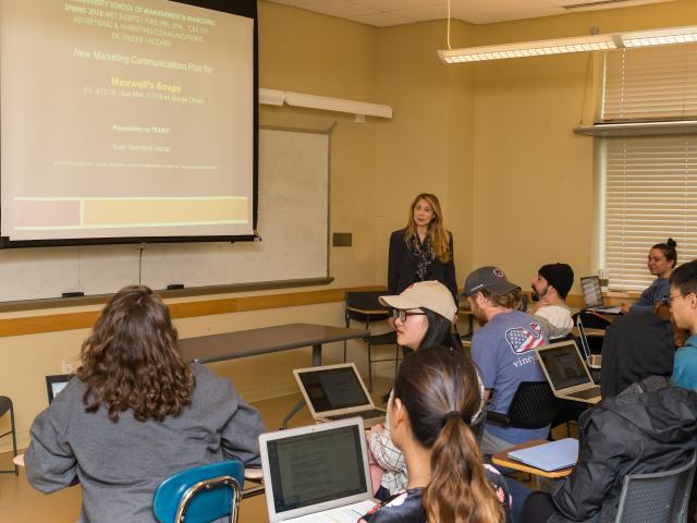 Kean marketing professor Valerie Vaccaro instructs a class. (Kean's Marketing Degree is also available online.)