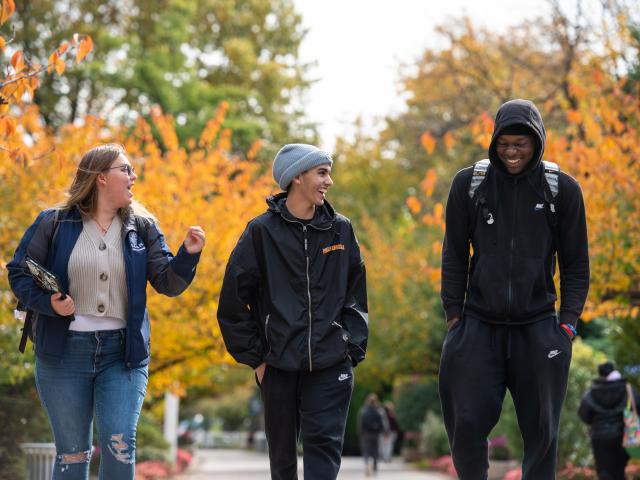 Kean students walk campus on a Fall day
