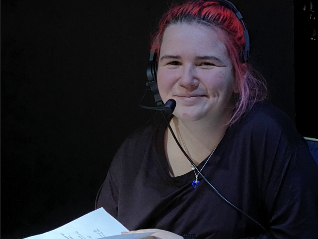 Behind the scenes photo of Stage Manager Ellie Sweeney, BFA Theatre Design and Technology