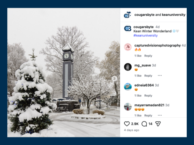 Kean's campus on a snowy wintry day