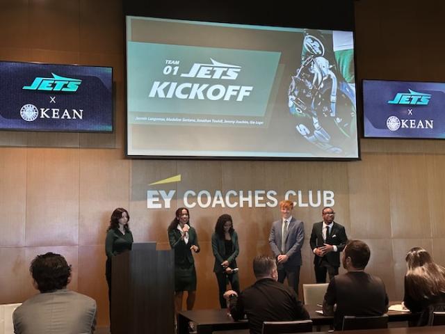 Kean students present to NY Jets leadership in Jets class kickoff