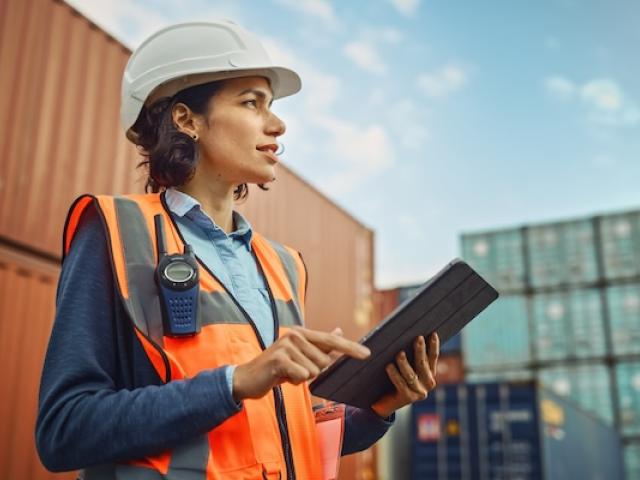 Supply chain and port management student works on the docks