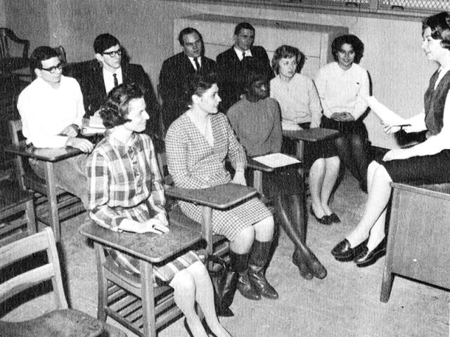 An NJCU yearbook photo of a classroom from 1965