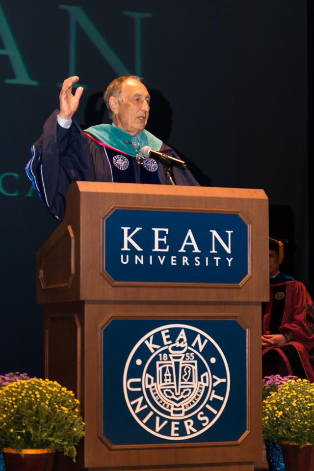 Kean President Dawood Farahi speaks at the College of Liberal Arts Convocation.