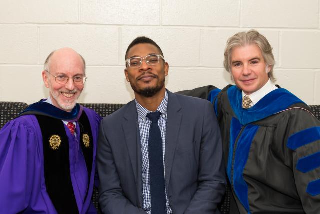 Provost Jeffrey Toney, Terrance Hayes, and Acting Dean Jonathan Mercantini.