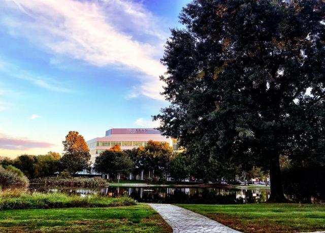 Kean University STEM Building surrounded by fall foliage