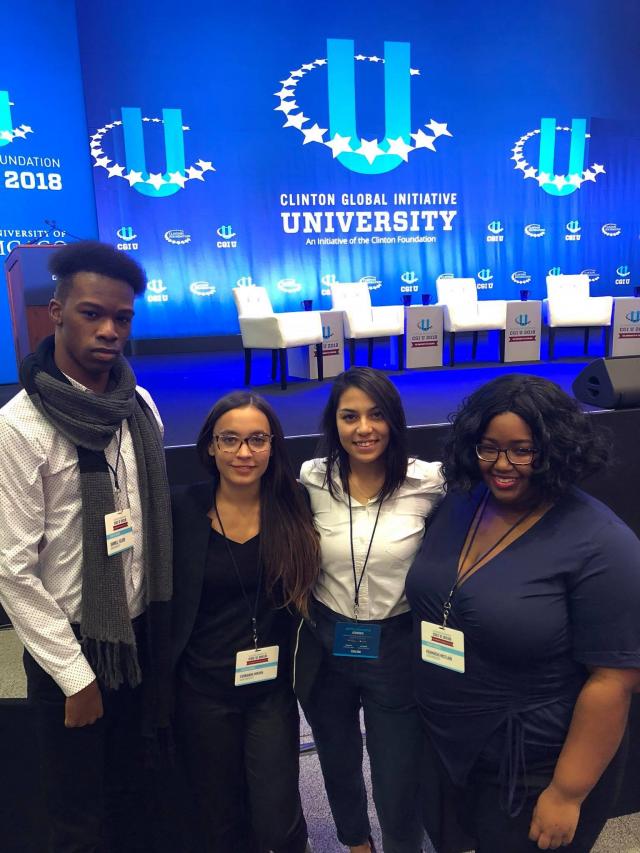 Members of Be the Change N.J. at Clinton Global Institute - University. L-R are Darnell Felder, Fernanda Moura, Gabriela Hurtado and Khamayah McClain.