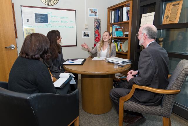 Dean for a Day Catherine Lenahan conducts a meeting