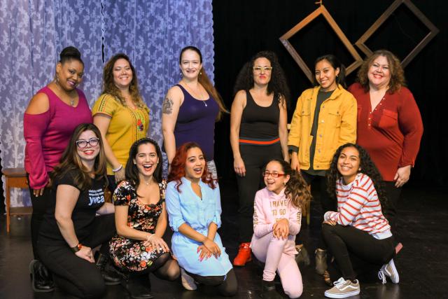 The actresses from the Empty Place At The Table monologues pose on stage