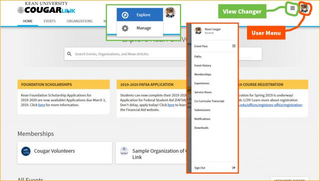 Cougar Link User Menu and View Changer