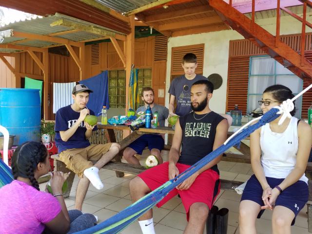 After a day's work, Kean students relax at a Costa Rica wildlife refuge.