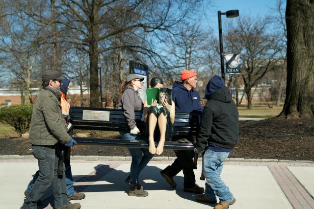 Seward Johnson sculpture "Captured" is installed at Kean