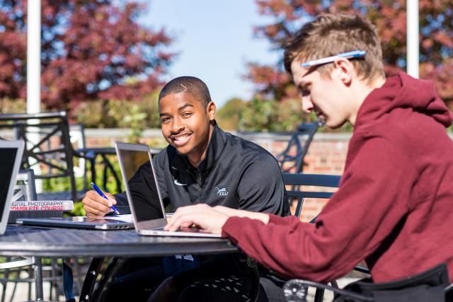 Kean students studying outside