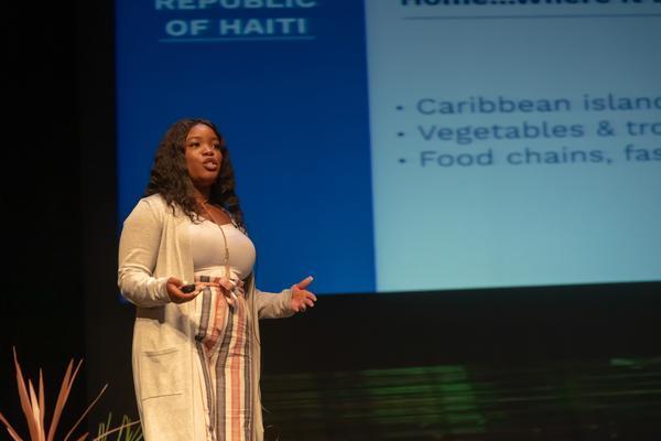 Kean Alumna Lovely Randle addresses the Human Rights Institute conference audience