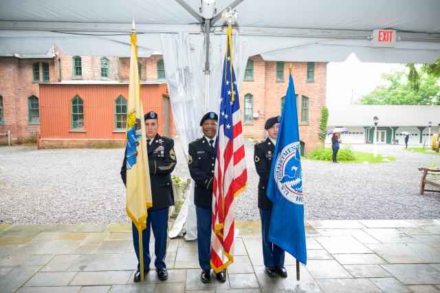 The Kean University Color Guard presents the flags at the naturalization ceremony.