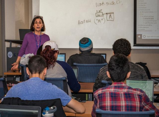 Kean University researcher Mayra Bachrach teaches a computer science class.