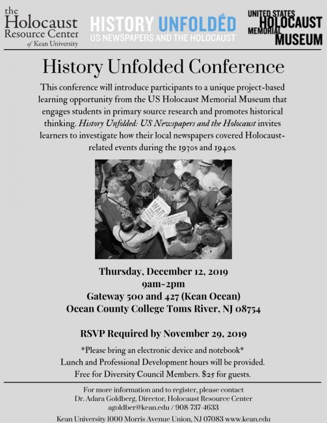 History Unfolded Conference on December 12th at 9am at Kean Ocean.