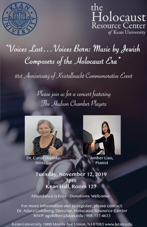Join us for a concert commemorating the 81st Anniversary of Kristallnacht