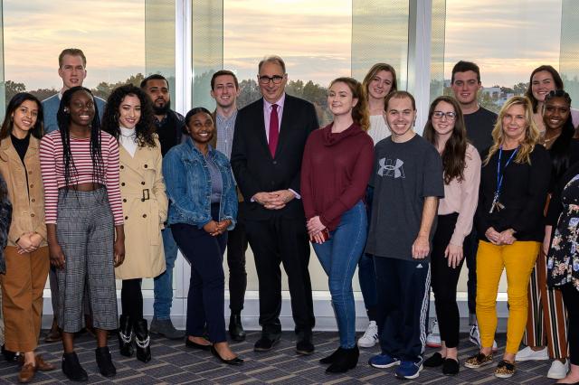 David Axelrod, former White House senior advisor, with Kean students