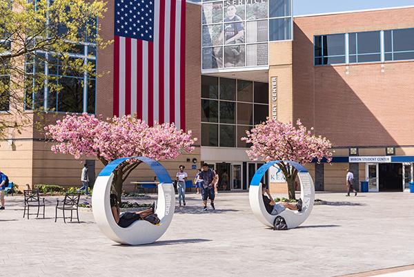 Miron Student Center patio with students lounging