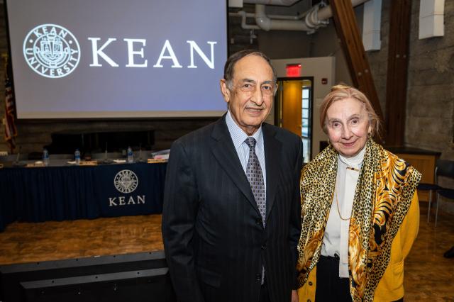 Kean President Dawood Farahi, Ph.D., and Dorothy Henning, Ed.D. pose at the March 2020 Kean Board of Trustees meeting.