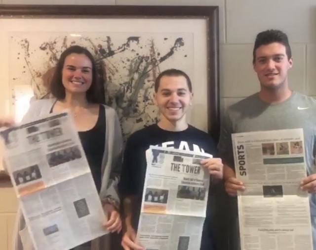 Award-winning Tower staff (left to right), News Editor Erin McGuinness, Editor-in-Chief Craig Epstein, and Sports Editor Steven Merrill.