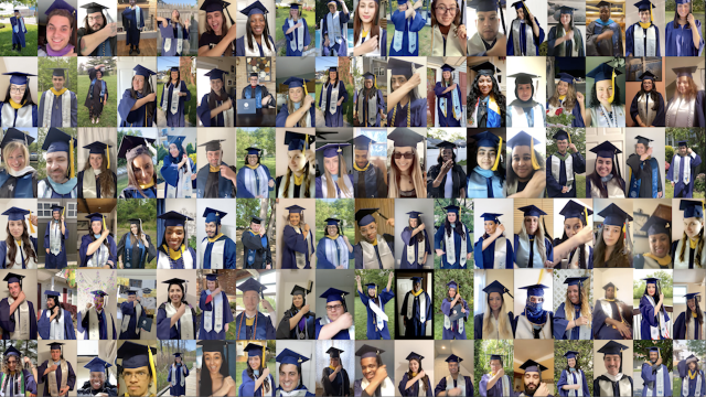 A composite photo of Kean's Class of 2020 during the traditional tassel turn.