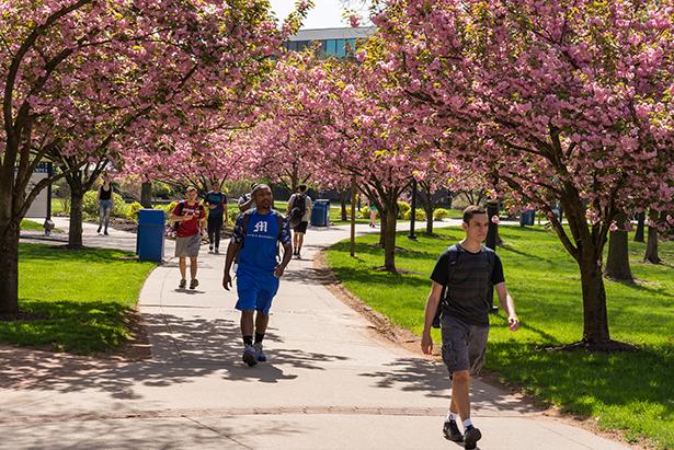 Students walk on Kean University's Cougar Walk.
