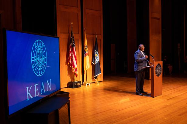 Kean President Lamont O. Repollet, Ed.D., delivers his Opening Day Address.