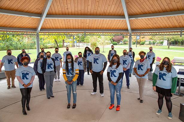 Kean University President Lamont O. Repollet, Ed.D., with members of Kean's Voting Squad