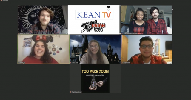 Six Kean students are shown on a Zoom call and are discussing their experiences during the COVID pandemic.
