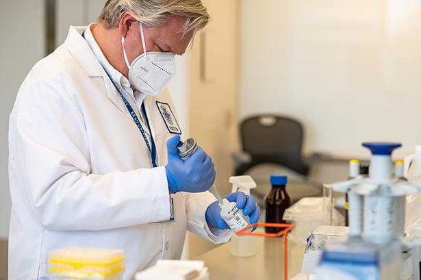 Robert Pyatt, Ph.D., in the CLIA Covid lab at Kean University