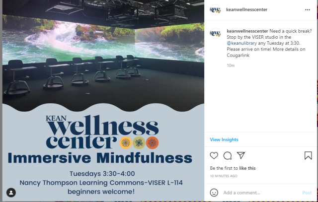 kean wellness center instagram post about mindfulness on tuesdays