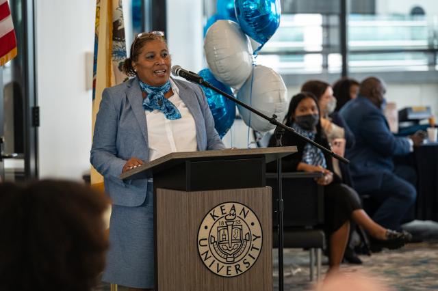 Kellie Ledet speaking at the podium during the BID Small business conference