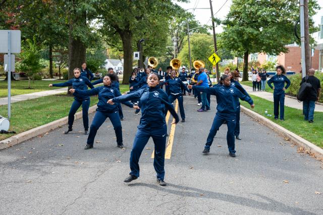 The marching band performing at Homecoming 2021. 