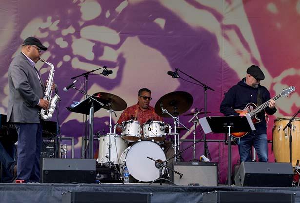 A jazz band playing at the Jazz Roots Festival on the Lawn at Enlow Hall.