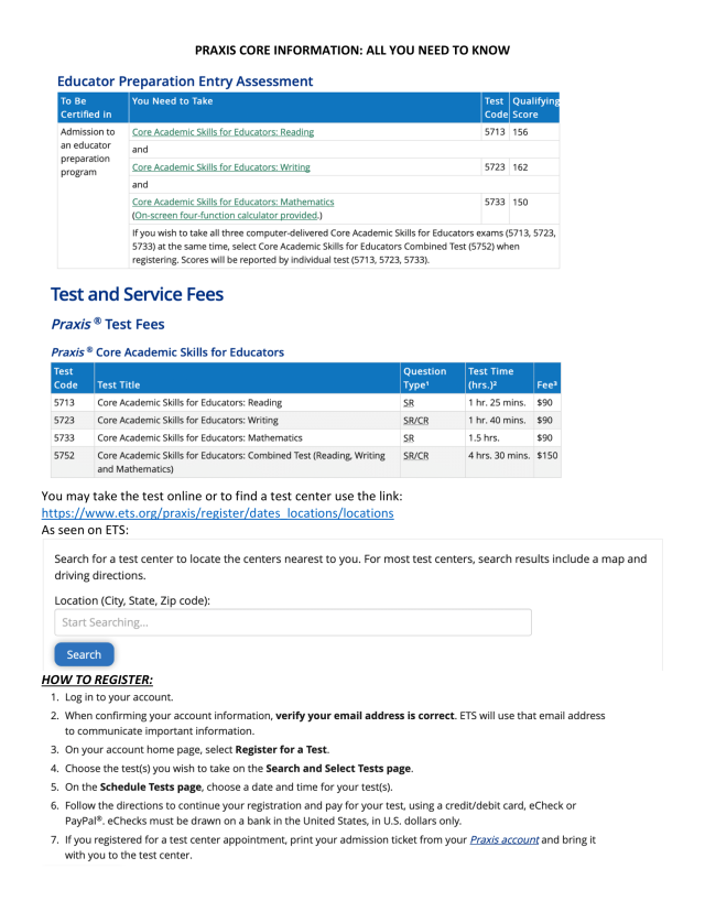 PRAXIS Core Information Flyer