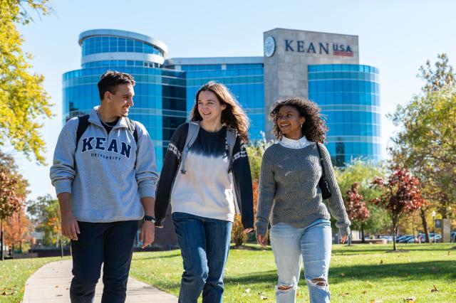 Kean students walk past North Avenue Academic Building