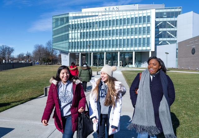 Kean students exit STEM building