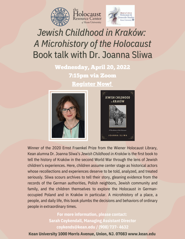 Joanna Sliwa Book Talk Jewish Childhood in Kraków A Microhistory of the Holocaust