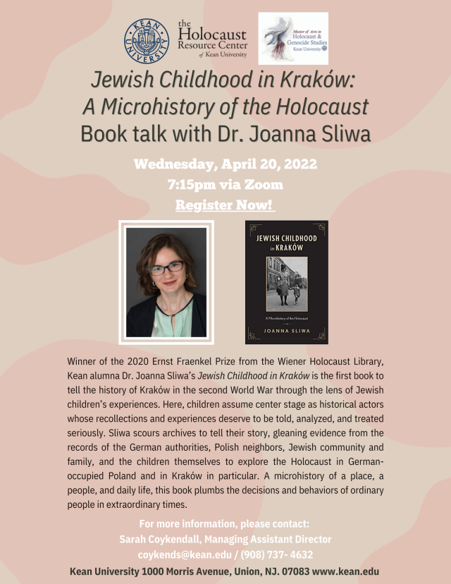 Joanna Sliwa Book Talk Jewish Childhood in Kraków A Microhistory of the Holocaust