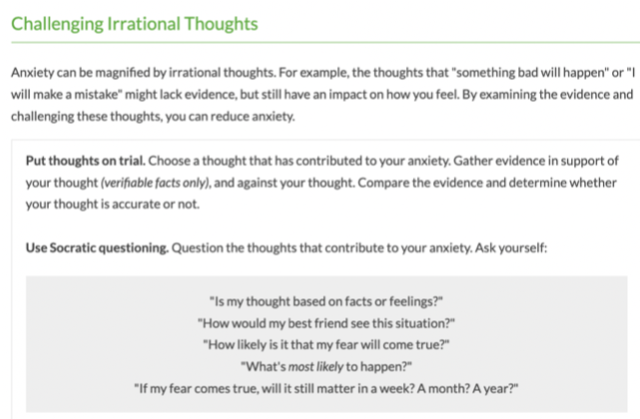 Ways to challenege irrational thoughts for mental health